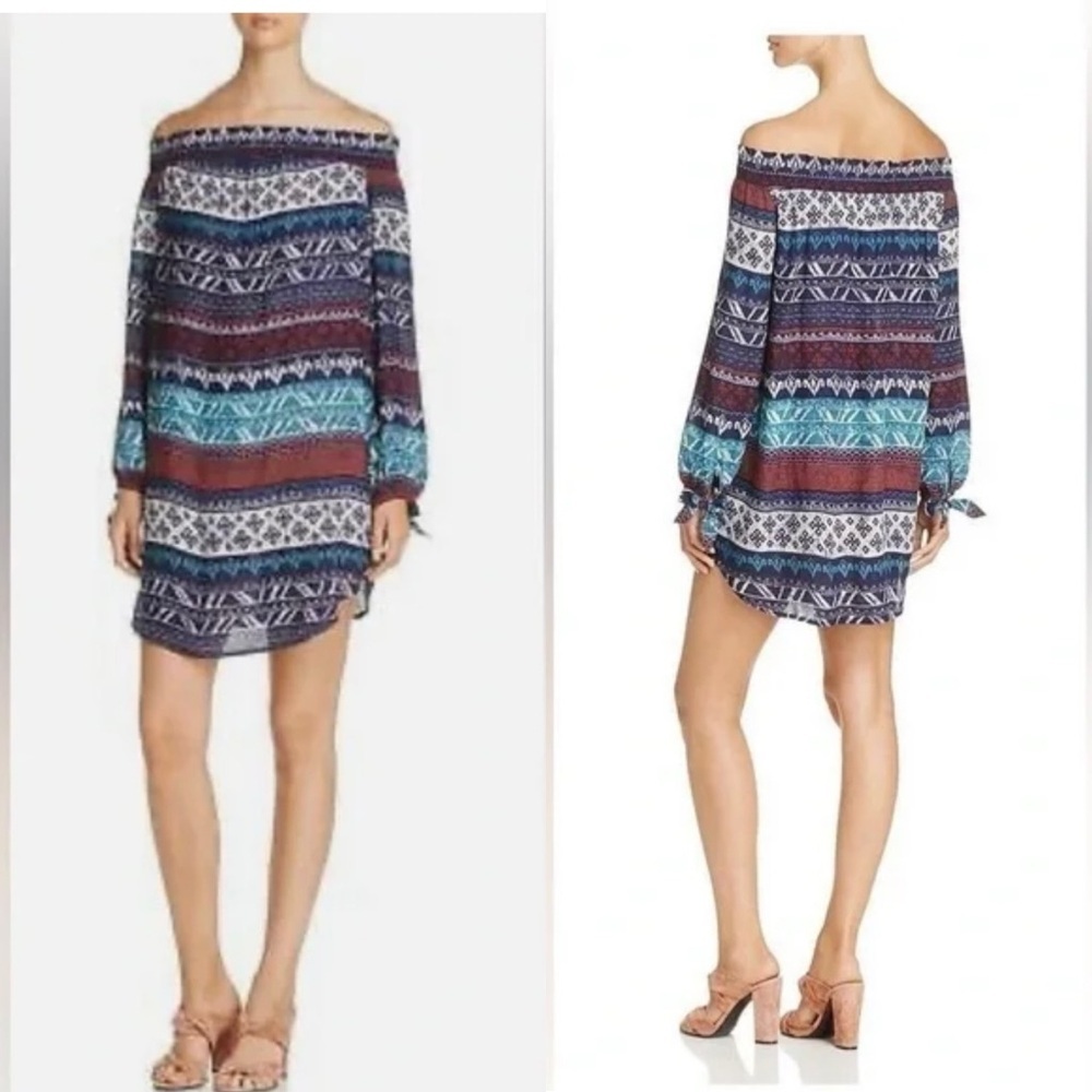 Beach Lunch Lounge Mae Off The Shoulder Mini Dress in Blue Teal